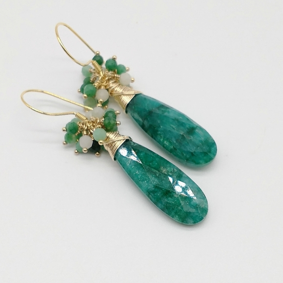 Natural Faceted Emerald Cluster Earrings - Picture 8 of 8